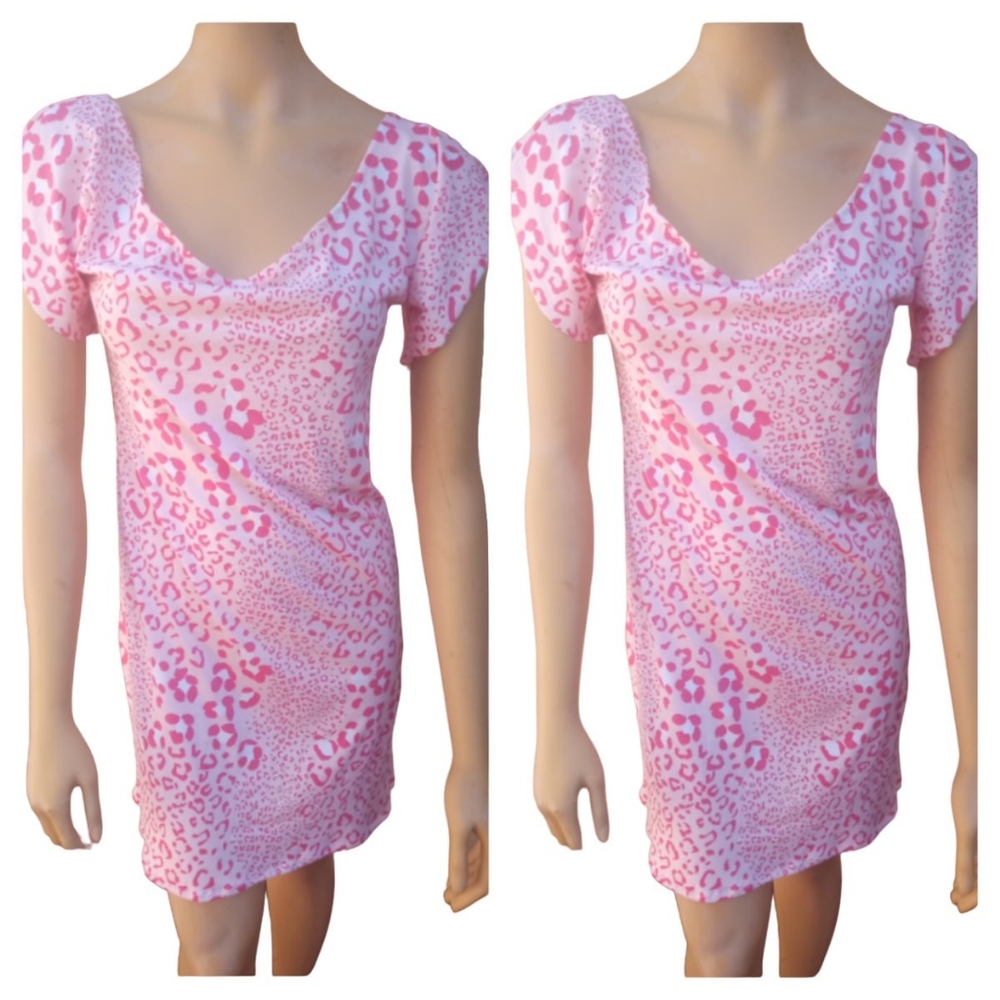 Pink leopard mini stretchy dress size medium